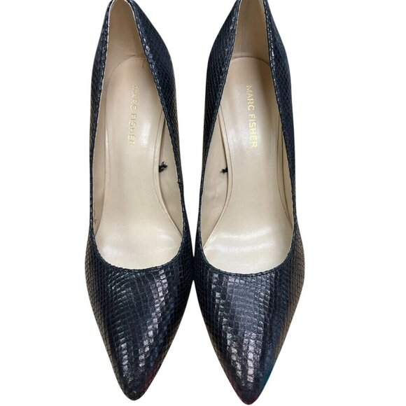 Marc Fisher Womens Pump Black Snakeskin Pointed Toe Heels Size 8M - Picture 1 of 8